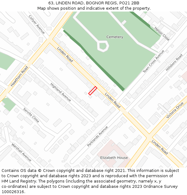 63, LINDEN ROAD, BOGNOR REGIS, PO21 2BB: Location map and indicative extent of plot