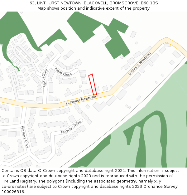 63, LINTHURST NEWTOWN, BLACKWELL, BROMSGROVE, B60 1BS: Location map and indicative extent of plot