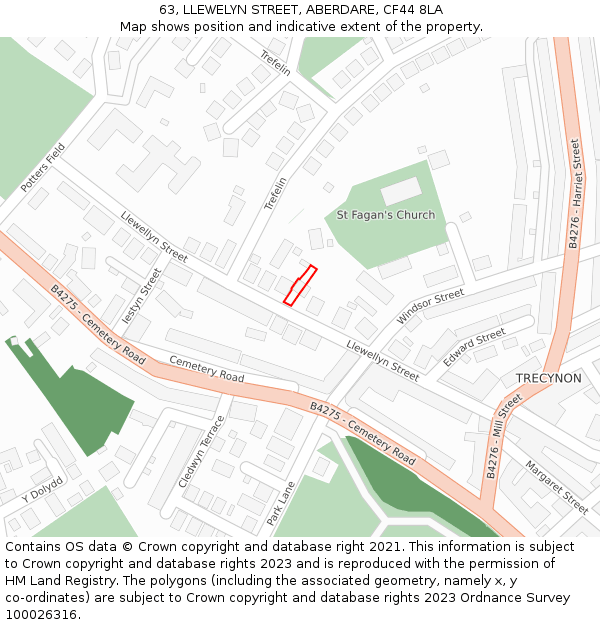 63, LLEWELYN STREET, ABERDARE, CF44 8LA: Location map and indicative extent of plot