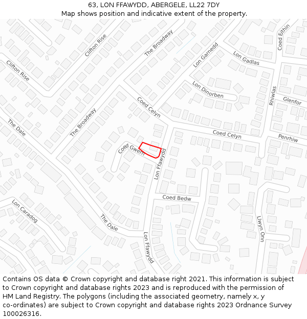63, LON FFAWYDD, ABERGELE, LL22 7DY: Location map and indicative extent of plot