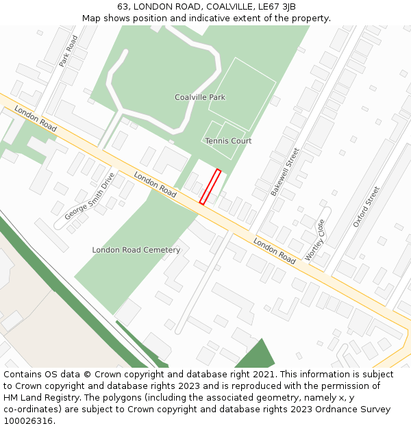 63, LONDON ROAD, COALVILLE, LE67 3JB: Location map and indicative extent of plot