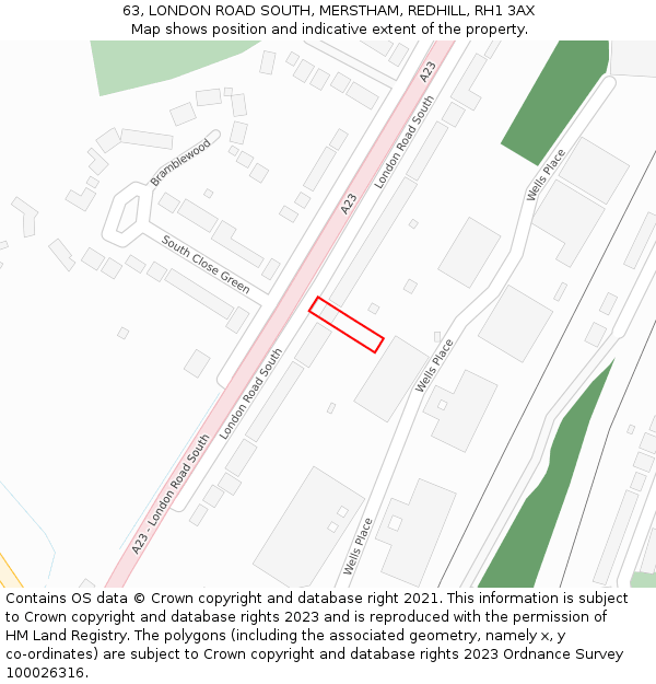 63, LONDON ROAD SOUTH, MERSTHAM, REDHILL, RH1 3AX: Location map and indicative extent of plot