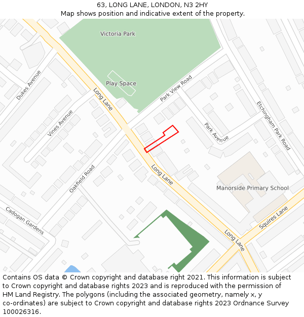 63, LONG LANE, LONDON, N3 2HY: Location map and indicative extent of plot
