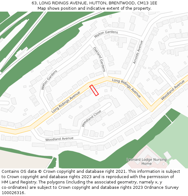 63, LONG RIDINGS AVENUE, HUTTON, BRENTWOOD, CM13 1EE: Location map and indicative extent of plot