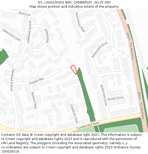 63, LONGLANDS WAY, CAMBERLEY, GU15 1RH: Location map and indicative extent of plot