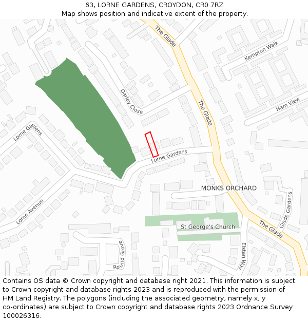 63, LORNE GARDENS, CROYDON, CR0 7RZ: Location map and indicative extent of plot