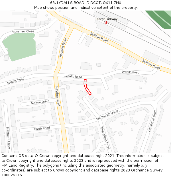 63, LYDALLS ROAD, DIDCOT, OX11 7HX: Location map and indicative extent of plot