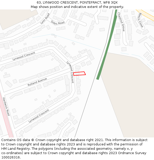 63, LYNWOOD CRESCENT, PONTEFRACT, WF8 3QX: Location map and indicative extent of plot