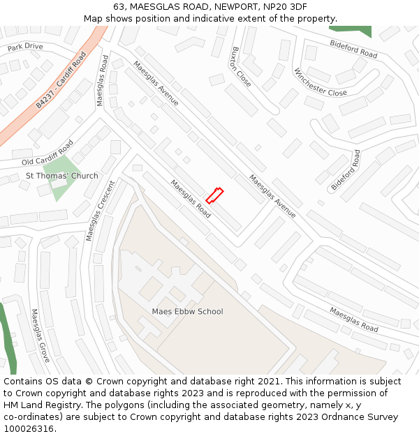 63, MAESGLAS ROAD, NEWPORT, NP20 3DF: Location map and indicative extent of plot