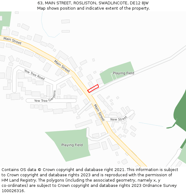 63, MAIN STREET, ROSLISTON, SWADLINCOTE, DE12 8JW: Location map and indicative extent of plot