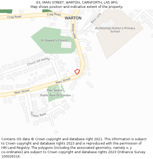 63, MAIN STREET, WARTON, CARNFORTH, LA5 9PG: Location map and indicative extent of plot