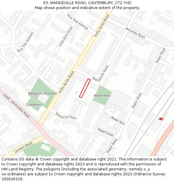 63, MANDEVILLE ROAD, CANTERBURY, CT2 7HD: Location map and indicative extent of plot