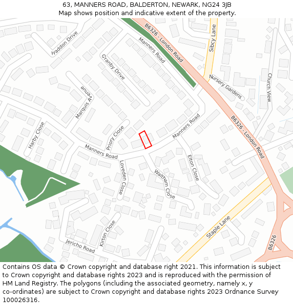 63, MANNERS ROAD, BALDERTON, NEWARK, NG24 3JB: Location map and indicative extent of plot