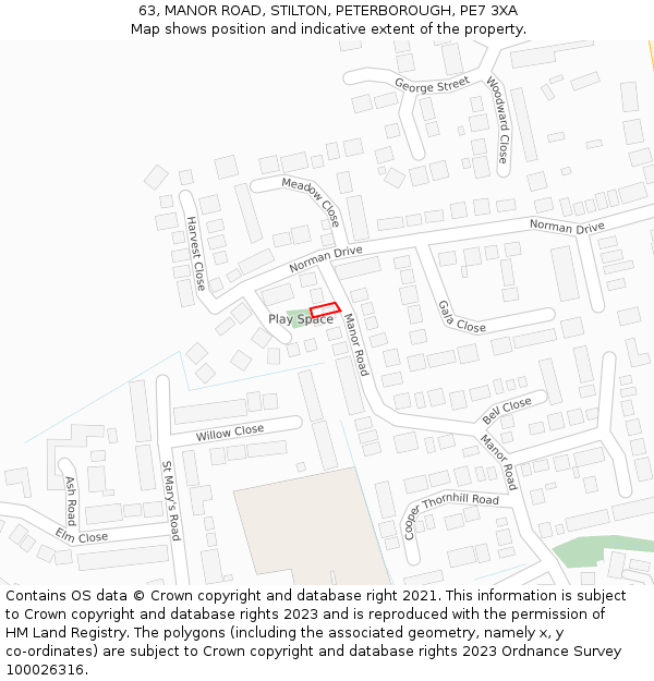 63, MANOR ROAD, STILTON, PETERBOROUGH, PE7 3XA: Location map and indicative extent of plot