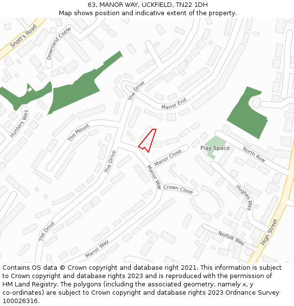 63, MANOR WAY, UCKFIELD, TN22 1DH: Location map and indicative extent of plot