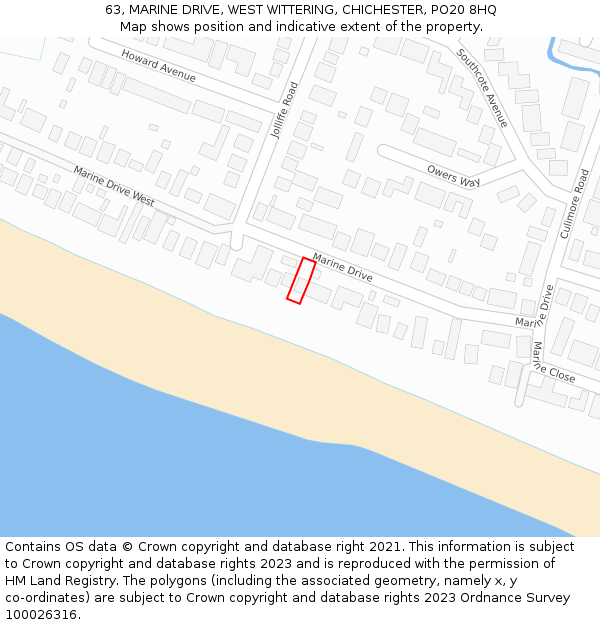 63, MARINE DRIVE, WEST WITTERING, CHICHESTER, PO20 8HQ: Location map and indicative extent of plot