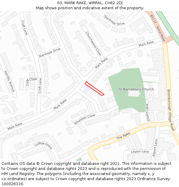 63, MARK RAKE, WIRRAL, CH62 2DJ: Location map and indicative extent of plot