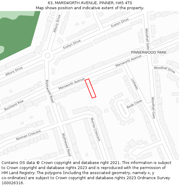 63, MARSWORTH AVENUE, PINNER, HA5 4TS: Location map and indicative extent of plot