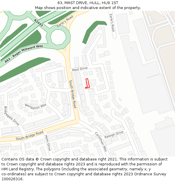 63, MAST DRIVE, HULL, HU9 1ST: Location map and indicative extent of plot