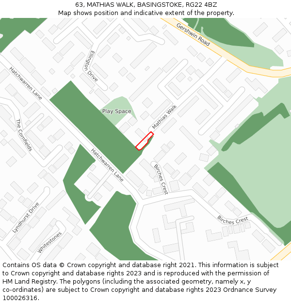 63, MATHIAS WALK, BASINGSTOKE, RG22 4BZ: Location map and indicative extent of plot