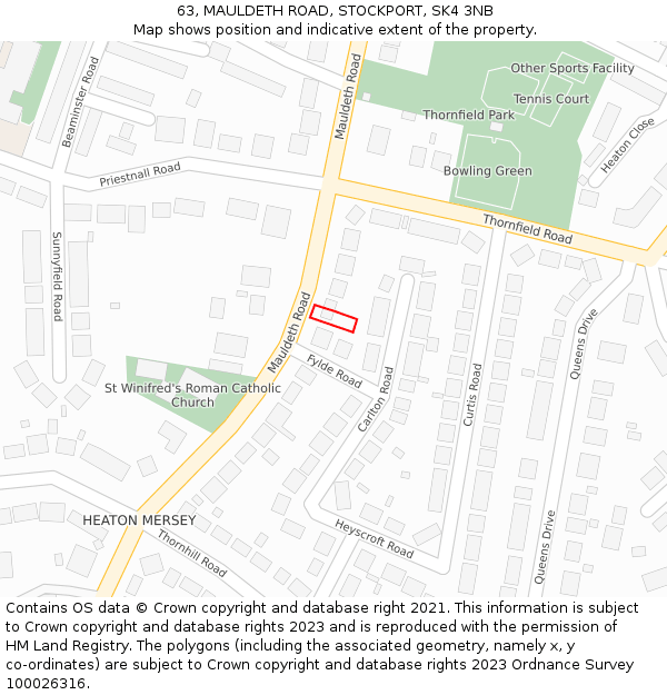 63, MAULDETH ROAD, STOCKPORT, SK4 3NB: Location map and indicative extent of plot