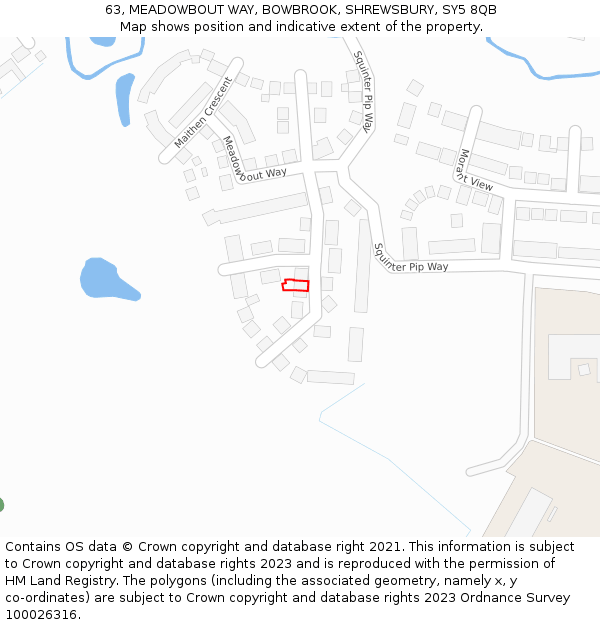 63, MEADOWBOUT WAY, BOWBROOK, SHREWSBURY, SY5 8QB: Location map and indicative extent of plot