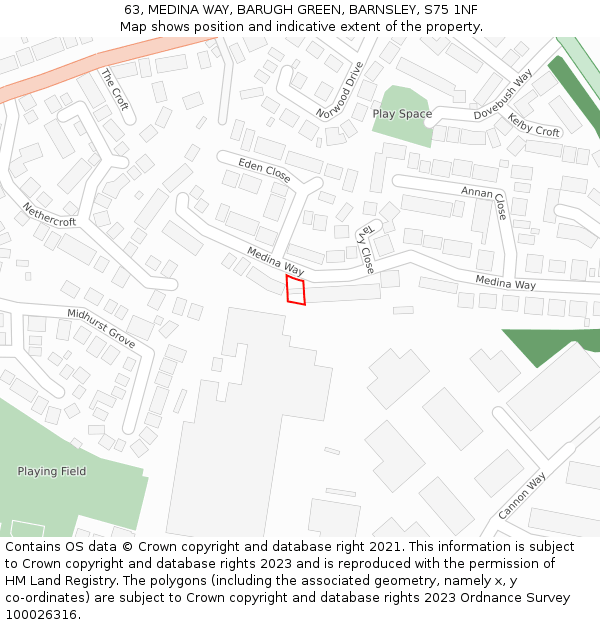 63, MEDINA WAY, BARUGH GREEN, BARNSLEY, S75 1NF: Location map and indicative extent of plot