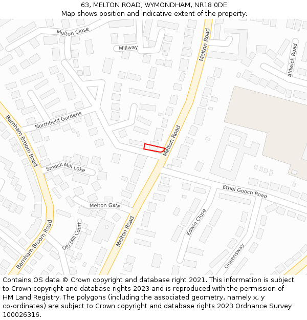 63, MELTON ROAD, WYMONDHAM, NR18 0DE: Location map and indicative extent of plot