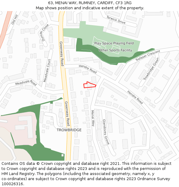 63, MENAI WAY, RUMNEY, CARDIFF, CF3 1RG: Location map and indicative extent of plot