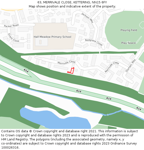 63, MERRIVALE CLOSE, KETTERING, NN15 6FY: Location map and indicative extent of plot