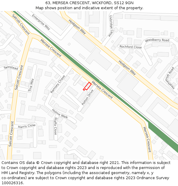 63, MERSEA CRESCENT, WICKFORD, SS12 9GN: Location map and indicative extent of plot