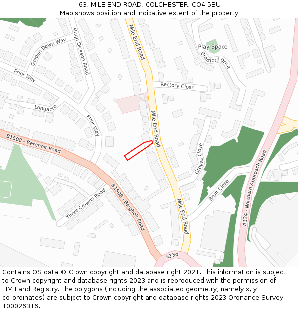 63, MILE END ROAD, COLCHESTER, CO4 5BU: Location map and indicative extent of plot