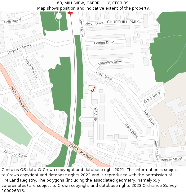 63, MILL VIEW, CAERPHILLY, CF83 3SJ: Location map and indicative extent of plot