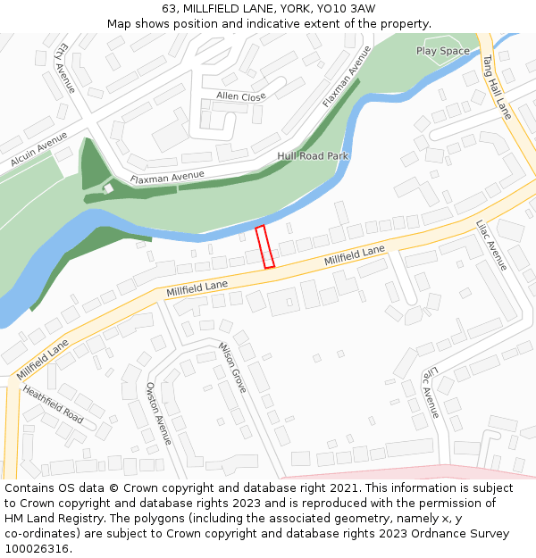 63, MILLFIELD LANE, YORK, YO10 3AW: Location map and indicative extent of plot