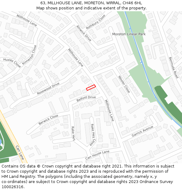 63, MILLHOUSE LANE, MORETON, WIRRAL, CH46 6HL: Location map and indicative extent of plot