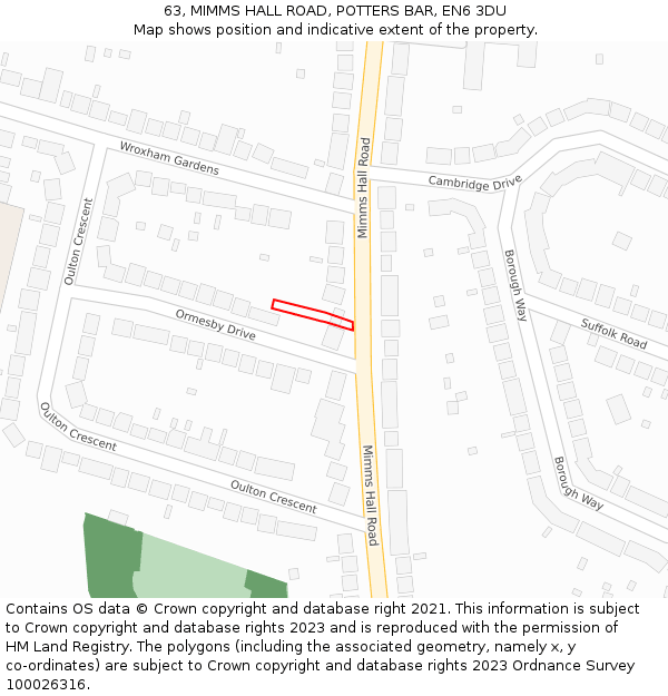 63, MIMMS HALL ROAD, POTTERS BAR, EN6 3DU: Location map and indicative extent of plot
