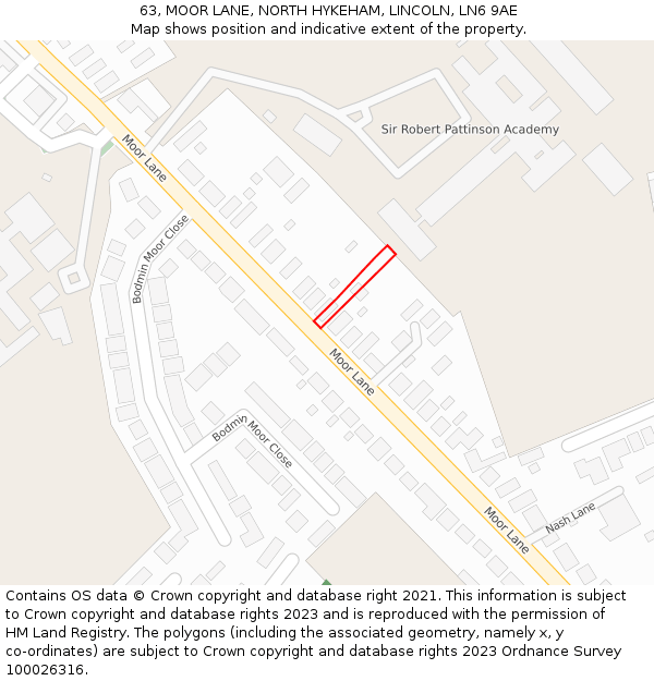 63, MOOR LANE, NORTH HYKEHAM, LINCOLN, LN6 9AE: Location map and indicative extent of plot