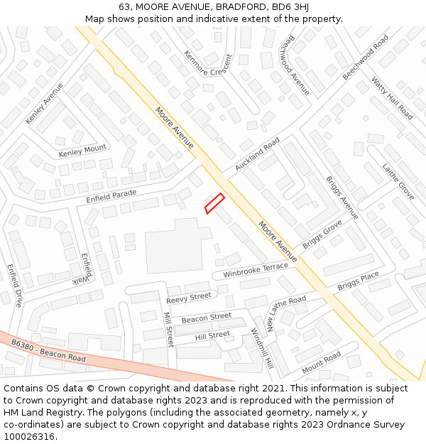 63, MOORE AVENUE, BRADFORD, BD6 3HJ: Location map and indicative extent of plot