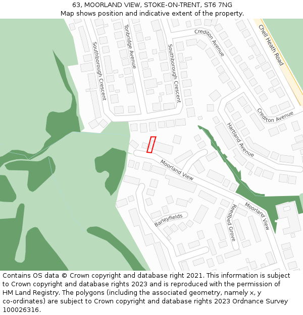 63, MOORLAND VIEW, STOKE-ON-TRENT, ST6 7NG: Location map and indicative extent of plot