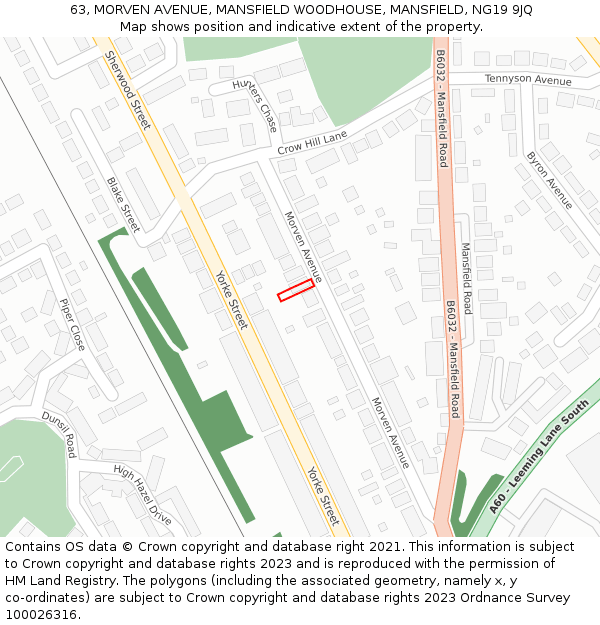 63, MORVEN AVENUE, MANSFIELD WOODHOUSE, MANSFIELD, NG19 9JQ: Location map and indicative extent of plot