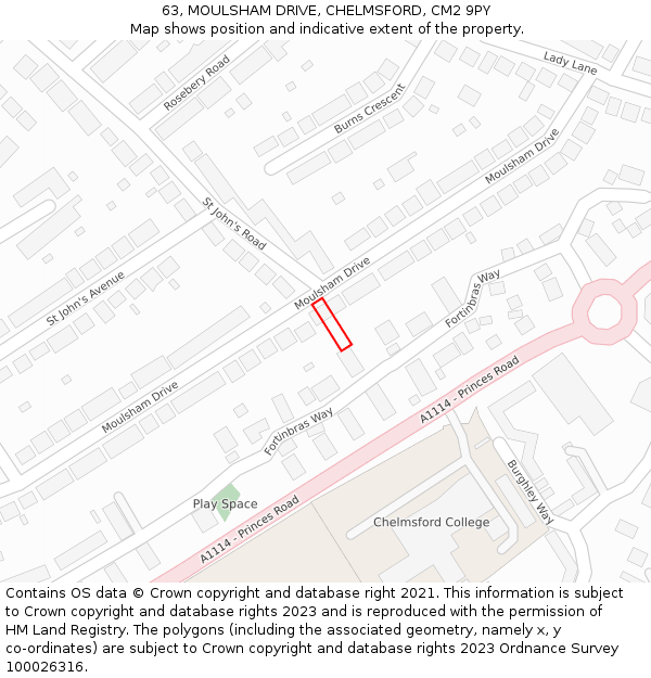 63, MOULSHAM DRIVE, CHELMSFORD, CM2 9PY: Location map and indicative extent of plot