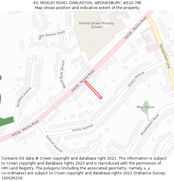 63, MOXLEY ROAD, DARLASTON, WEDNESBURY, WS10 7RE: Location map and indicative extent of plot