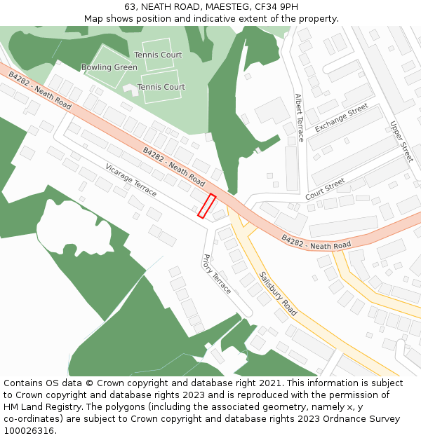 63, NEATH ROAD, MAESTEG, CF34 9PH: Location map and indicative extent of plot