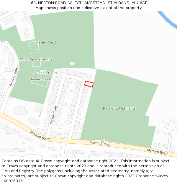 63, NECTON ROAD, WHEATHAMPSTEAD, ST ALBANS, AL4 8AT: Location map and indicative extent of plot