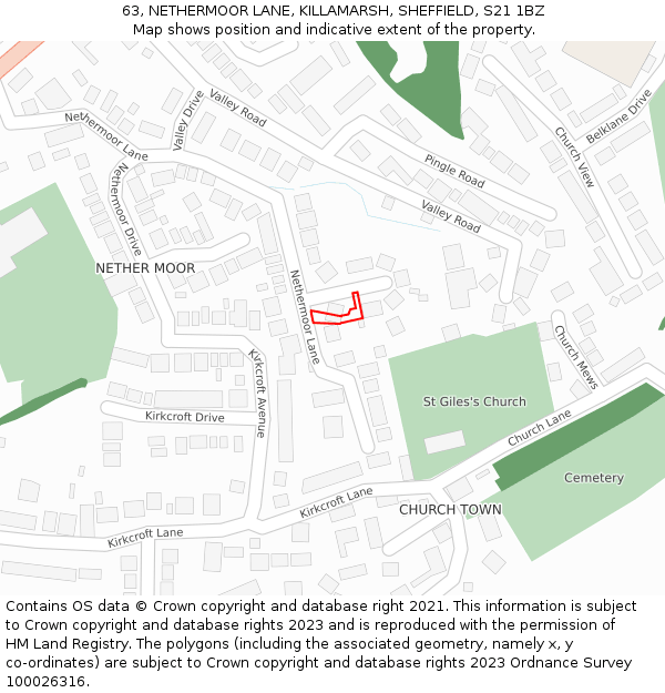 63, NETHERMOOR LANE, KILLAMARSH, SHEFFIELD, S21 1BZ: Location map and indicative extent of plot