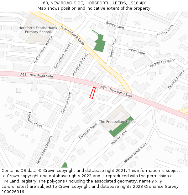 63, NEW ROAD SIDE, HORSFORTH, LEEDS, LS18 4JX: Location map and indicative extent of plot