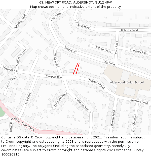 63, NEWPORT ROAD, ALDERSHOT, GU12 4PW: Location map and indicative extent of plot