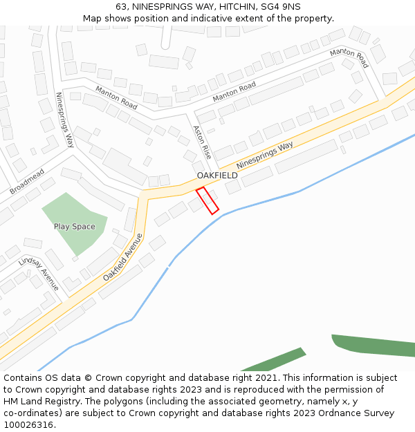 63, NINESPRINGS WAY, HITCHIN, SG4 9NS: Location map and indicative extent of plot