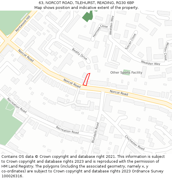 63, NORCOT ROAD, TILEHURST, READING, RG30 6BP: Location map and indicative extent of plot