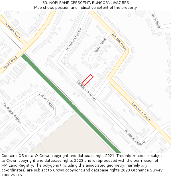 63, NORLEANE CRESCENT, RUNCORN, WA7 5ES: Location map and indicative extent of plot